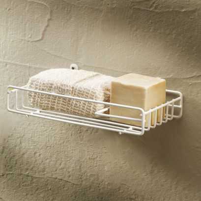 Sponge & soap basket, White Epoxy-coated Steel, 250 x 120 x 40 mm, Ø 4 mm