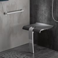 Siège de douche Design15, 442 x 450 x 500 mm, Assise ABS Gris anthracite & Pieds Aluminium Chromé, Ø 25 mm