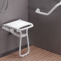 Foldaway shower seat, White polypropylene seat and white Epoxy-coated base, 380 x 355 x 500 mm, Ø 25 mm