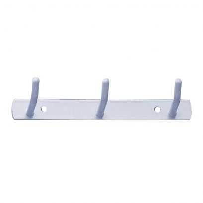 3 hook rack, White Epoxy-coated Steel, 120 mm