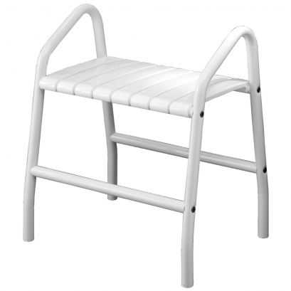 Shower stool with 2 handles, White Epoxy-coated seat and white Epoxy-coated base, 425 x 554 x 650 mm, Ø 30 mm