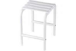 Shower stool, White polypropylene seat and white Epoxy-coated base, 335 x 385 x 485 mm, Ø 30 mm